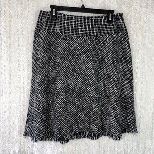 Coldwater Creek A-Line Tweed Skirt PETITE MEDIUM Black White Textured Fringe Hem